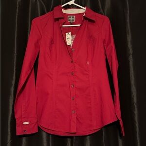 Express Women’s Red Button-Up Stretch Blouse
